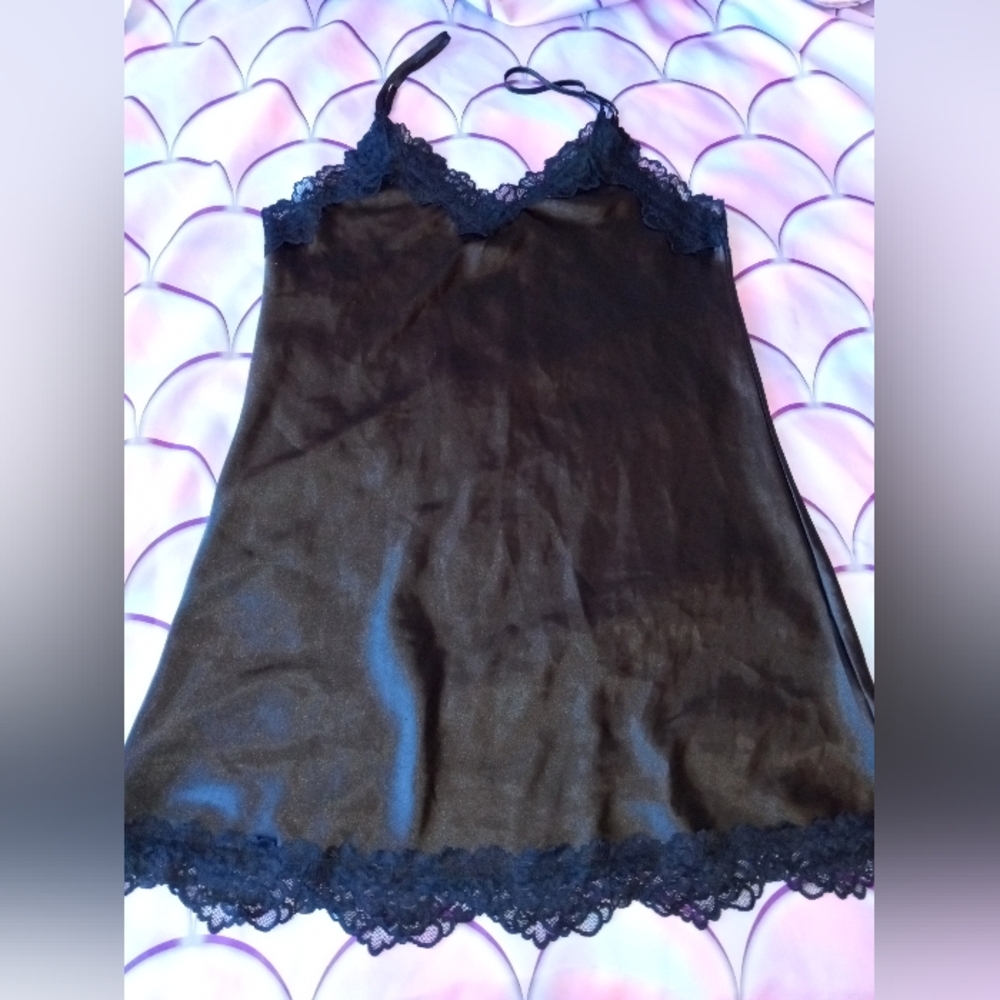 SHEIN Black Lace Chemise Elegant Sleepwear